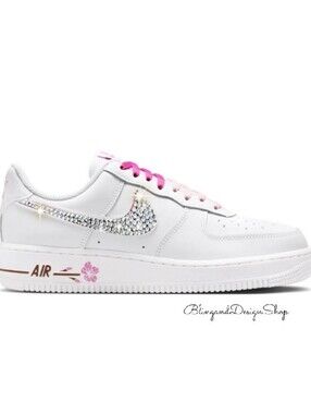 Bling Nike Air Force 1 07 Sneakers Custom With Clear Swarovski Crystals Women's